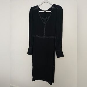 Something Navy Elegant Black Long Sleeve Dress with side slit button detail | S